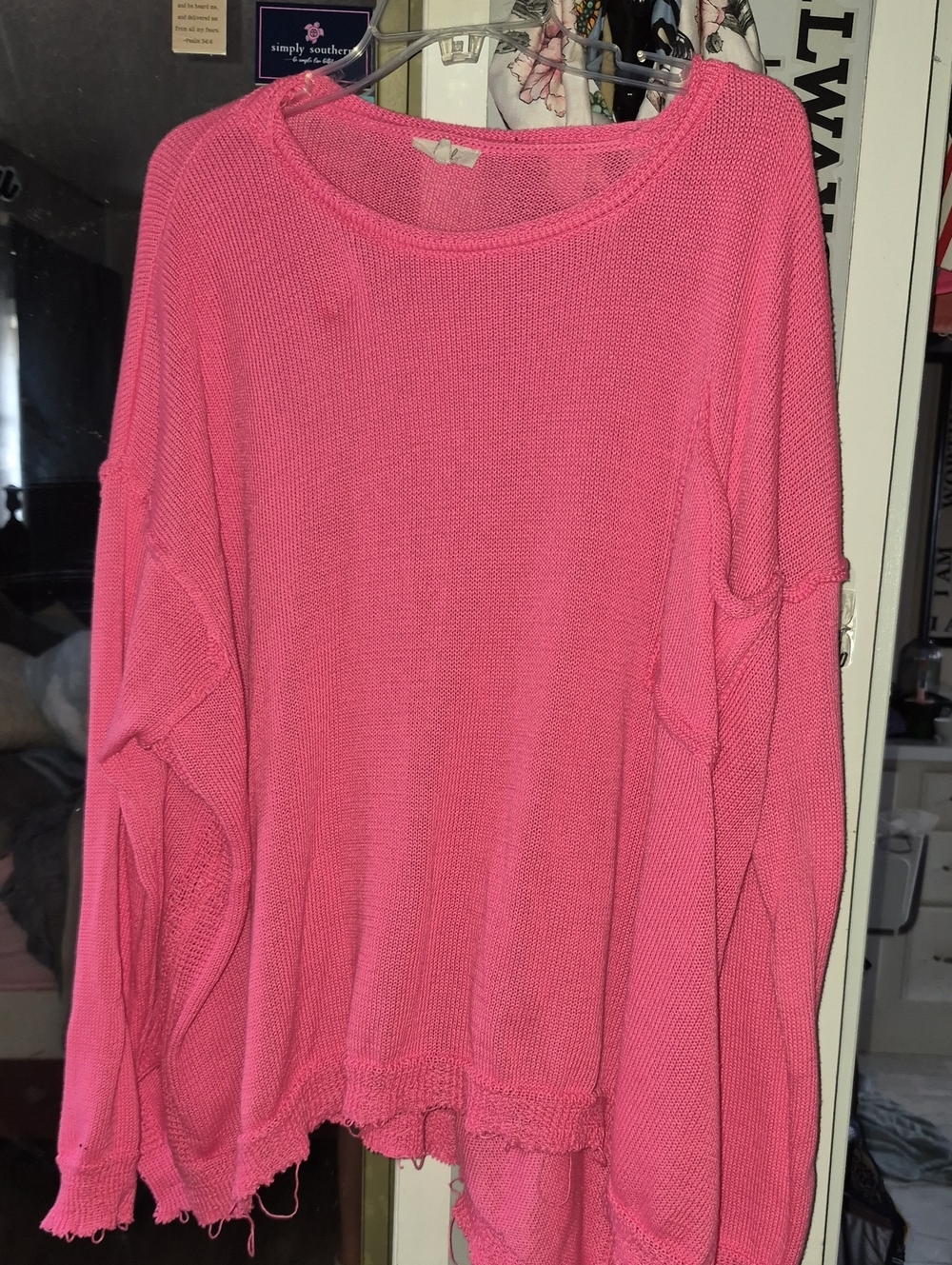Easel Pink Women's Lightweight Knit Sweater - Size Large Oversized
